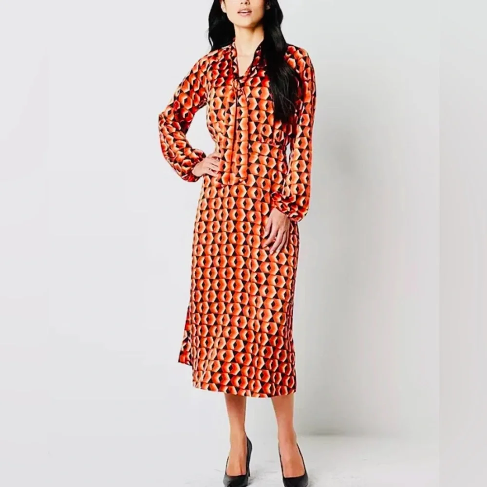 Worthington Long Sleeve Geometric Fit + Flare Dress Pockets! Size Small New - Picture 1 of 9